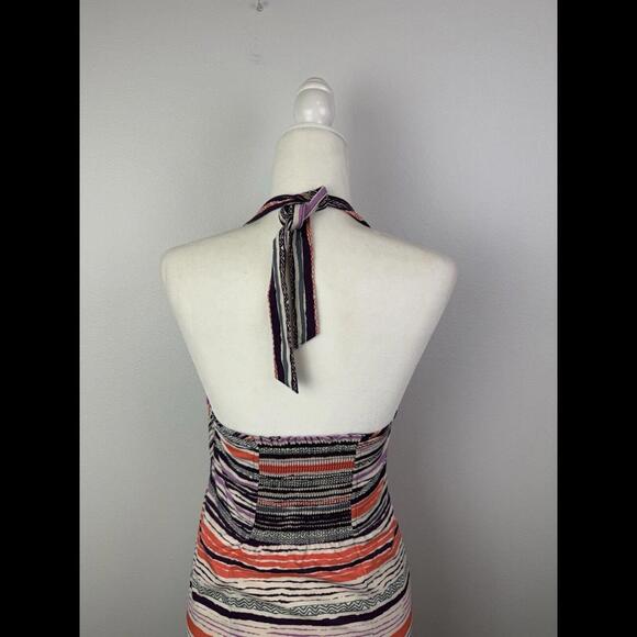 Athleta Womens Sz 8 Purple Geometric Tie Neck Halter Pack Everywhere Dress - Picture 7 of 9